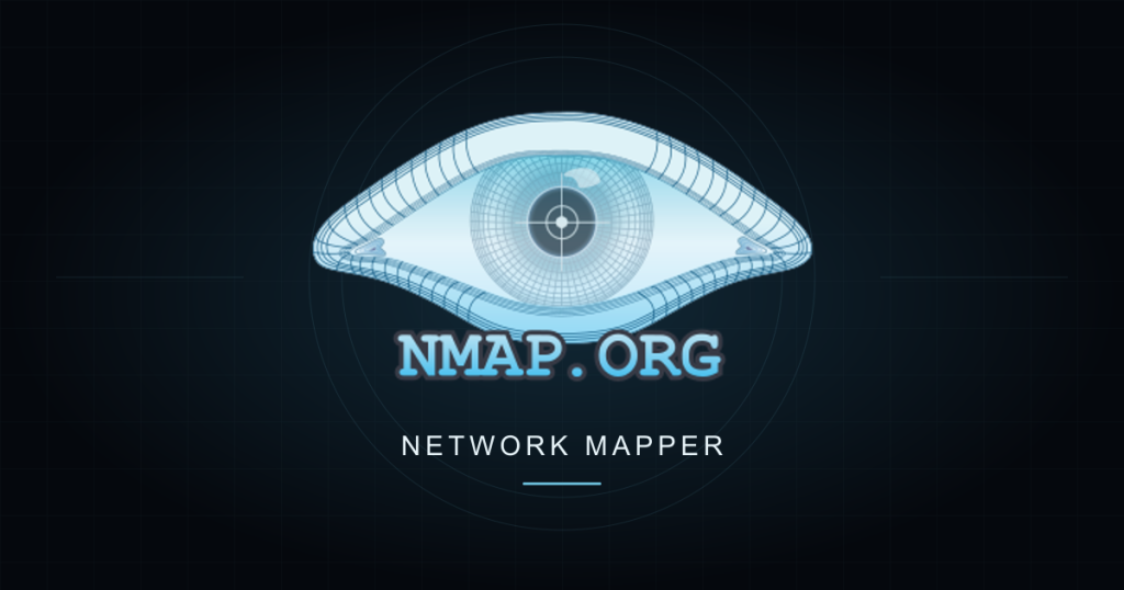شعار Nmap الرسمي على خلفية داكنة بتصميم غلاف لمقالات فحص الشبكات